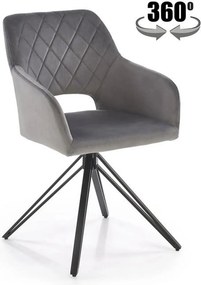Scaun rotativ K535, gri/negru, stofa catifelata/metal, 57x60x86 cm
