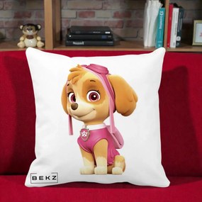 Perna Personalizata Skye PAW Patrol Roz, 40x40 cm, Alba Mata, Husa Detasabila, Perna Inclusa, BEKZ®