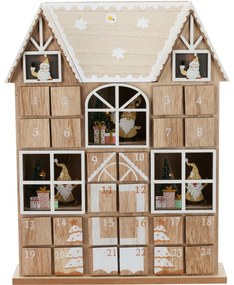 Calendar de advent cu lumini LED Casa lui MoșCrăciun maro, 29 x 7 x 37 cm