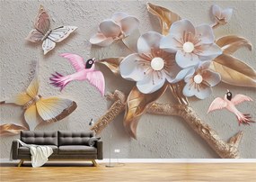 Tapet Premium Canvas - Fluturi si flori colorate