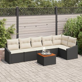 vidaXL Set canapele grădină 7 piese cu perne, ratan poly negru, acacia