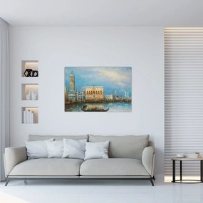 Tablou - Gondola care trece prin Veneția, pictură în ulei (90x60 cm)