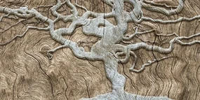 Tablou copacul abstract pe lemn în design bej