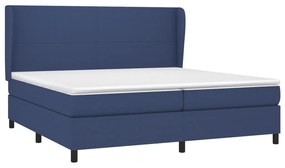 Pat box spring cu saltea, albastru, 200x200 cm, textil Albastru, 200 x 200 cm, Design simplu