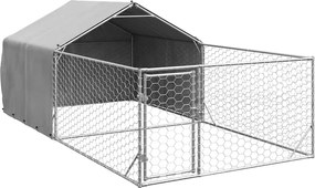 vidaXL Canisa de exterior cu alergare 5x2x1,5 m otel galvanizat