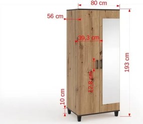 Dulap POLA 11 – cu oglindă – 80x56x193 cm – Stejar Artisan