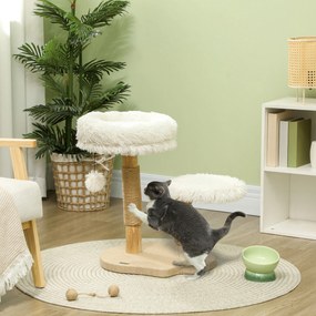 PawHut Turn pentru pisici, 61,5 cm, cu pat pentru pisici, turn pentru zgâriat, platformă de sărituri, minge de jucărie, pentru pisici de până la 5 kg, Alb | Aosom Romania