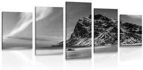 Tablou 5-piese aurora polară în Norvegia în design alb-negru