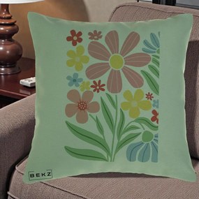 Perna Decorativa Flori Grafice Roz Pastel, 40x40 cm, Verde, Husa Detasabila, Perna Inclusa, BEKZ®