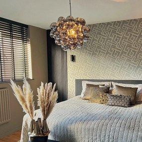 Lampă pendantă de design neagră cu sticlă fumurie rotundă cu 8 lumini - Uvas