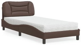 3208691 vidaXL Pat cu saltea, maro, 90x190 cm, piele ecologică