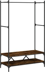 vidaXL Suport de haine cu rafturi, stejar fumuriu, lemn prelucrat