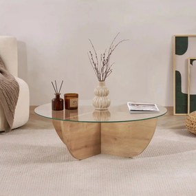 Masuta cafea LIYA, stejar/transparent, sticla/PAL, 90x90x30 cm