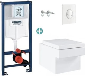 Set rezervor Grohe Rapid SL cu clapeta Skate Air alba si vas wc Grohe Cube Ceramic Triple Vortex PureGuard capac soft close