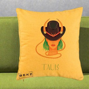Perna Personalizata Zodie Taur, 40x40 cm, Galben, Husa Detasabila, Perna Inclusa, BEKZ®