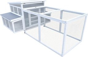 Coteţ pentru găini, alb/gri, brad, oţel galvanizat, ADRIO