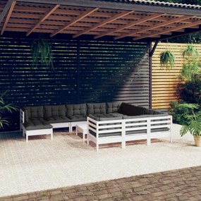 Set mobilier gradina cu perne, 12 piese, alb, lemn de pin Alb, 1