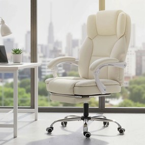 HOMCOM Scaun de birou ergonomic, fotoliu de birou cu spătar înclinat, înălțime reglabilă, 64x73x112-120cm, bej | Aosom Romania