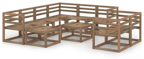 Set mobilier de gradina, 10 piese, maro, lemn de pin tratat 5x colt + 3x mijloc + suport pentru picioare + masa, 1