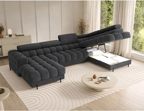 Colțar gri închis extensibil cu tapițerie din țesătură bouclé (cu colț pe partea dreaptă/în formă de "U") Feraria – ELTAP