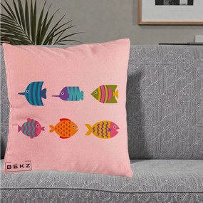 Perna Decorativa Pesti Colorati Cartoon, 40x40 cm, Roz, Husa Detasabila, Perna Inclusa, BEKZ®