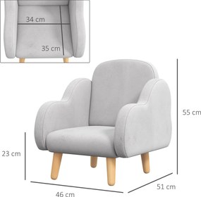 ZONEKIZ Fotoliu pentru Copii în Stil Scandinav cu Cotiere, Fotoliu din Material Textil pentru Copii până la 3 ani, 46x51x55 cm, Gri | Aosom Romania