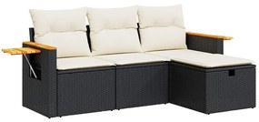 3325948 vidaXL Set mobilier de grădină cu perne, 4 piese, negru, poliratan