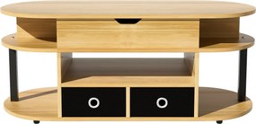 Masă de cafea cu mecanism de ridicare, spațiu de depozitare și sertare textile negre, 105x50x45 cm, Culoare naturală