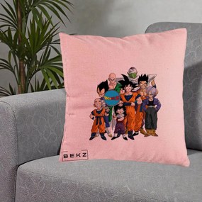 Perna Personalizata Dragon Ball Z Grup Complet, 40x40 cm, Roz, Husa Detasabila, Perna Inclusa, BEKZ®