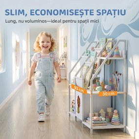AIYAPLAY Bibliotecă și Organizator de Jucării pentru Copii, Metal, PAL, 93 x 30 x 76 cm, Alb | Aosom Romania