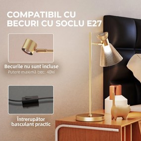 HOMCOM Lampă de Masă Modernă cu Abajur Reglabil din Sticlă Ambrată și Satinată, Suport E27, Aur | Aosom Romania