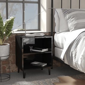 805812 vidaXL Noptiere cu picioare metal 2 buc negru extralucios 40x30x50 cm
