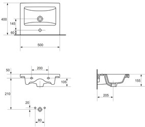 Set dulap baie suspendat Lara 2 sertare cu lavoar Cersanit Como inclus, 50 cm, gri 500x400 mm