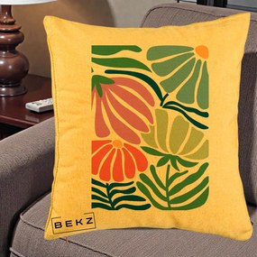 Perna Decorativa Flori Grafice Multicolore Modern, 40x40 cm, Galben, Husa Detasabila, Perna Inclusa, BEKZ®
