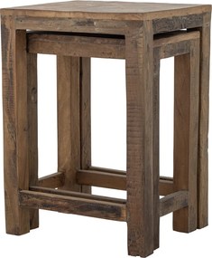 Set de 2 măsuțe laterale rustice din lemn reciclat maro, 26x40x50 cm și 36x40x57 cm, „Galen"
