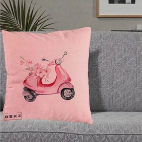 Perna Decorativa Scuter Roz cu Flori Acuarela, 40x40 cm, Roz, Husa Detasabila, Perna Inclusa, BEKZ®