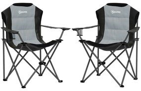 Outsunny Lot de 2 scaune pliante camping rembursate cu spătar înalt cu suport pentru pahar, greutate 120 kg, gri închis | Aosom Romania