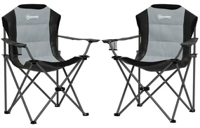 Outsunny Lot de 2 scaune pliante camping rembursate cu spătar înalt cu suport pentru pahar, greutate 120 kg, gri închis | Aosom Romania