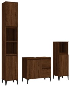 3185550 vidaXL Set dulapuri de baie, 3 piese, stejar maro, lemn prelucrat