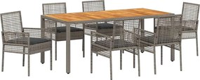 vidaXL Set de masă pentru grădină 7 pcs Gri poliratan