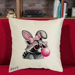 Perna Decorativa Raton cu Urechi de Iepure si Guma de Mestecat, 40x40 cm, Ecru, Husa Detasabila, Perna Inclusa, BEKZ®