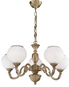 Candelabru cu 5 brate clasic design italian din alama, sticla 9250 RA-L. 9250/5
