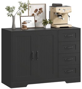 HOMCOM Sideboard, Cufăr, stil modern, 4 sertare, 1 dulap, 105 x 40 x 76 cm, Negru | Aosom Romania