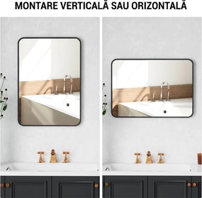 HOMCOM Oglindă de baie cu ramă metalică și agățătoare, 50x2.5x70 cm, negru | Aosom Romania