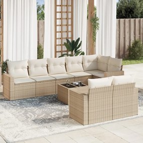 vidaXL Set canapele de grădină, 9 piese, cu perne, bej, poliratan