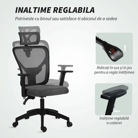 Vinsetto Scaun de Birou cu Inaltime Reglabila, 66x61x106-116cm, Gri Închis | Aosom Romania