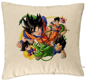 Perna Decorativa cu Dragonball characters, 40x40 cm, Bej, Husa Detasabila, Burduf