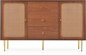 Comodă modernă cu 2 uși și 3 sertare, raft reglabil, pentru living și dormitor, 150x40x90 cm, Culoare naturală