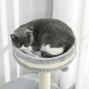 PawHut Copac de Zgariat pentru Pisici, Stalpi din Sfoara de Sisal, Plus Moale, Design Multifunctional, Jucarie cu Minge, Gri, 59x35x100 cm | Aosom Romania