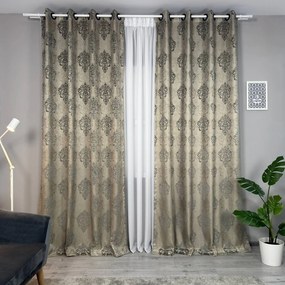 Set două Draperii (Blackout), din Stofă premium + Jacquard (Model reliefat), Gata lucrate (Inele galerie), Culoare Crem + Maro (Efect semi-lucios), Dimensiuni draperie 160x260 cm (x2), Brand Originalio